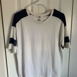 Old Navy White and Navy Blue Short Sleeve Tee